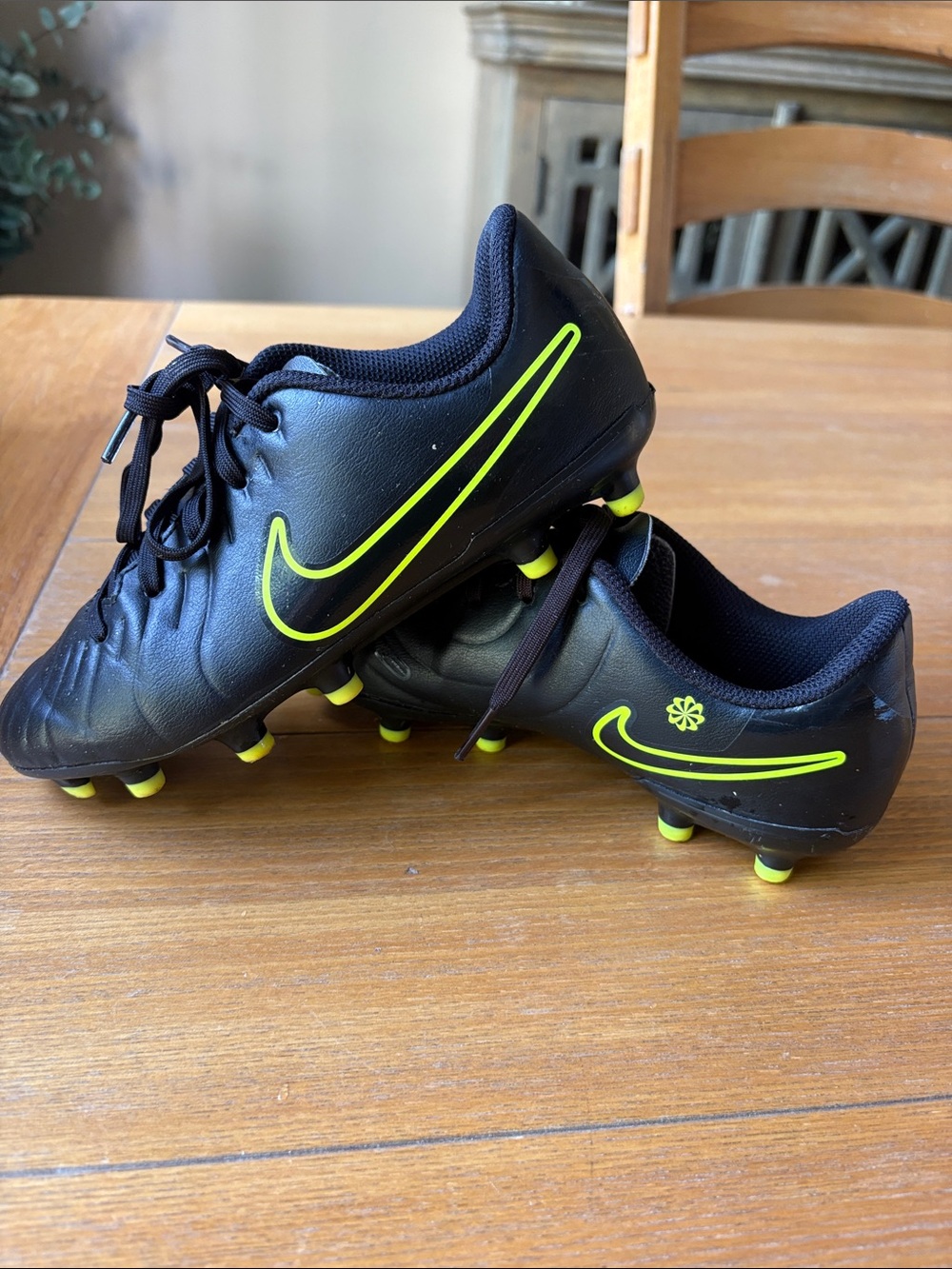 Nike Kids Black Sneakers with Neon Green Swoosh